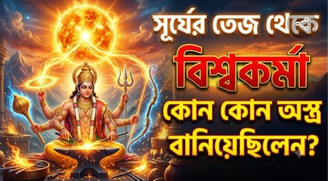 সূর্যের তেজ থেকে বিশ্বকর্মা দেবতাদের কোন কোন অস্ত্র তৈরি করেছিলেন?