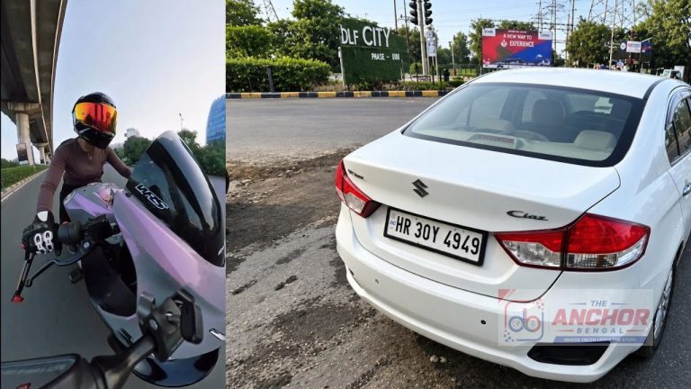 গাড়ি নিয়ে মহিলা বাইকারকে তাড়া, সরতে বললেই ধাক্কা, শিউরে ওঠা ভিডিও গুরুগ্রামের রাস্তায়