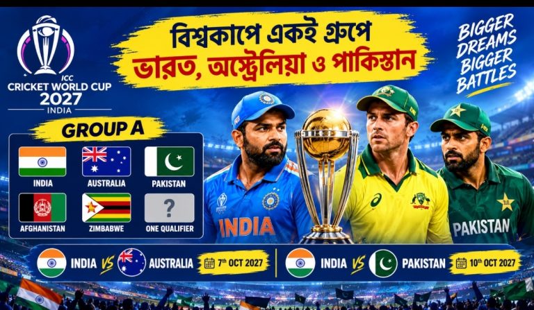 আগামী বছর বিশ্বকাপ ক্রিকেটে ভারতের গ্রুপে অস্ট্রেলিয়া ও পাকিস্তান